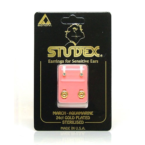 Birthstone Studs - Mini Bezel Gold - March / Aquamarine